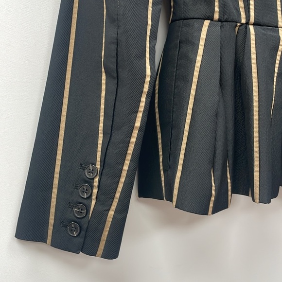 Self Portrait Tailoring Striped Peplum Single Breasted Blazer Jacket Black 2 - Picture 7 of 10